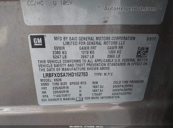 LRBFXDSA7HD162763 2017 BUICK ENVISION Gray Vista del compartimento del motor