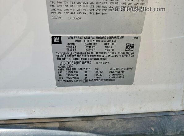 LRBFXDSA8HD103754 2017 BUICK ENVISION White Вид наклейки з VIN-кодом