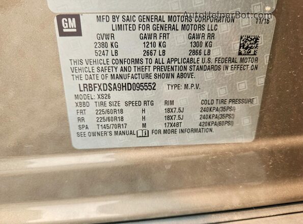 LRBFXDSA9HD095552 2017 BUICK ENVISION Brown Вид наклейки з VIN-кодом