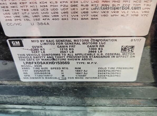 LRBFXDSAXHD153569 2017 BUICK ENVISION Black Widok naklejki z numerem VIN