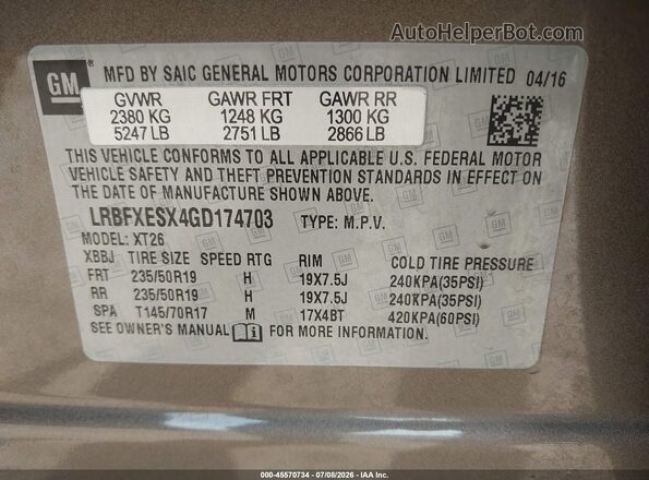 LRBFXESX4GD174703 2016 BUICK ENVISION Gold Engine compartment view