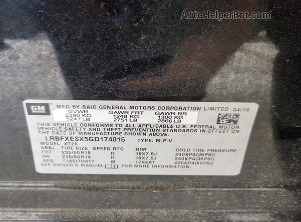 LRBFXESX5GD174015 2016 BUICK ENVISION Black სალონის 360-გრადუსიანი ხედი