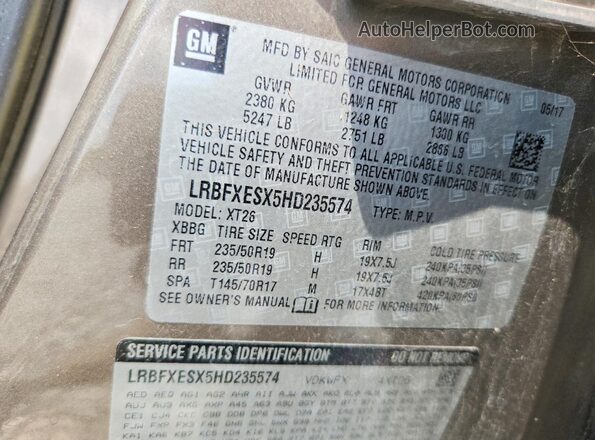 LRBFXESX5HD235574 2017 BUICK ENVISION Brown Widok naklejki z numerem VIN