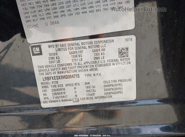 LRBFXESX8HD084715 2017 BUICK ENVISION Black Widok komory silnika