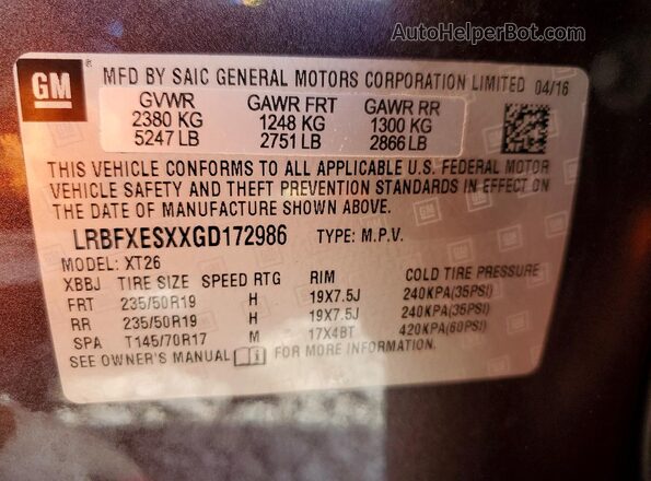 LRBFXESXXGD172986 2016 BUICK ENVISION Purple Widok naklejki z numerem VIN