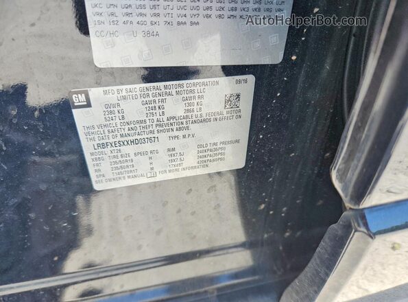 LRBFXESXXHD037671 2017 BUICK ENVISION Black Widok naklejki z numerem VIN