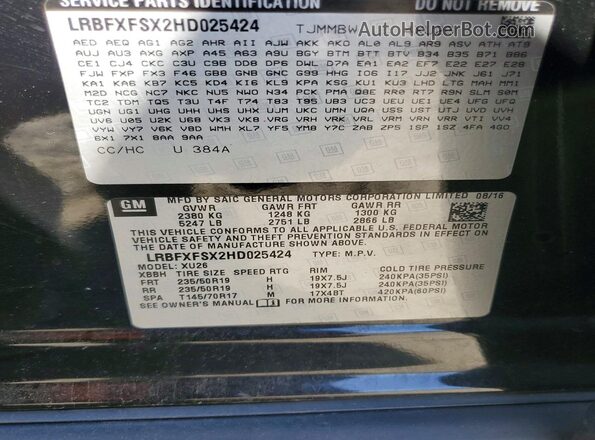 LRBFXFSX2HD025424 2017 BUICK ENVISION Black Widok naklejki z numerem VIN
