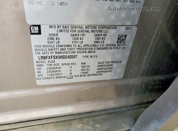 LRBFXFSX9HD240587 2017 BUICK ENVISION Коричневый Вид наклейки с VIN-кодом