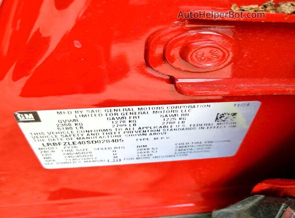 LRBFZLE40SD028405 2025 BUICK ENVISION Red VIN კოდის სტიკერის ხედი
