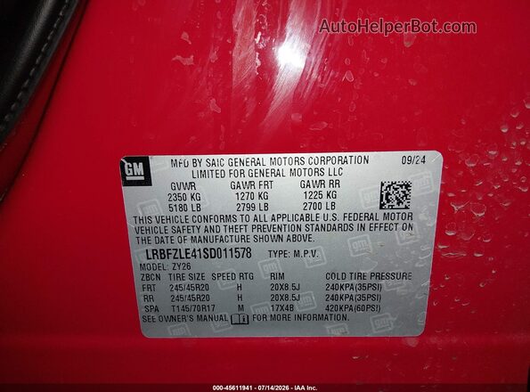 LRBFZLE41SD011578 2025 BUICK ENVISION Красный Вид подкапотного пространства