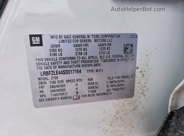 LRBFZLE44SD017164 2025 BUICK ENVISION White VIN კოდის სტიკერის ხედი