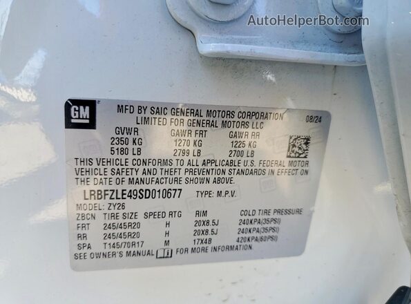LRBFZLE49SD010677 2025 BUICK ENVISION White Widok naklejki z numerem VIN