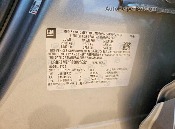 LRBFZME43SD025892 2025 BUICK ENVISION Silver Vista de la etiqueta del VIN