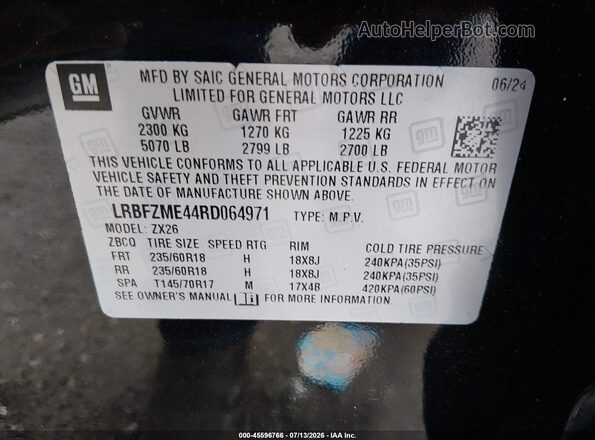 LRBFZME44RD064971 2024 BUICK ENVISION Black Widok komory silnika