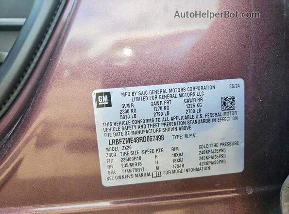 LRBFZME48RD067498 2024 BUICK ENVISION Purple Вид наклейки з VIN-кодом