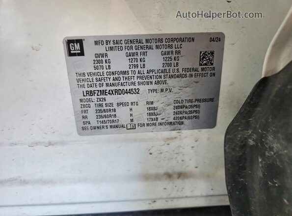 LRBFZME4XRD044532 2024 BUICK ENVISION Белый Вид наклейки с VIN-кодом