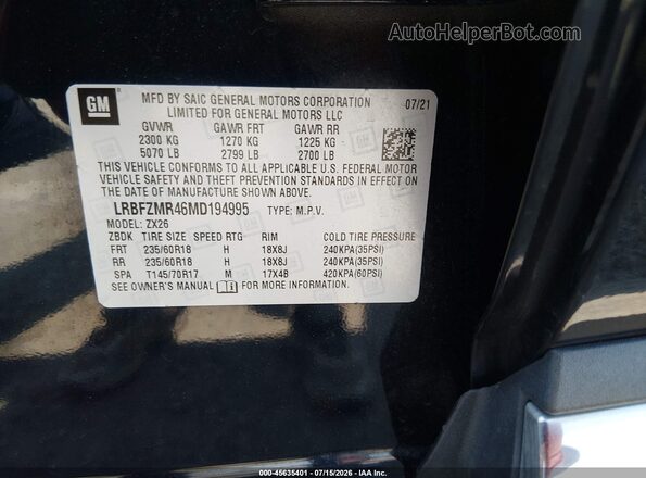 LRBFZMR46MD194995 2021 BUICK ENVISION Black Vista del compartimento del motor