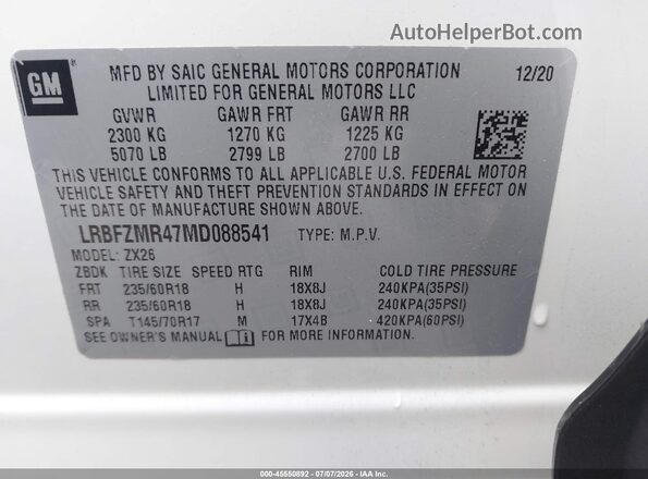 LRBFZMR47MD088541 2021 BUICK ENVISION White Вид підкапотного простору