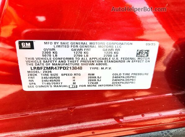 LRBFZMR47PD213848 2023 BUICK ENVISION Burgundy VIN sticker view