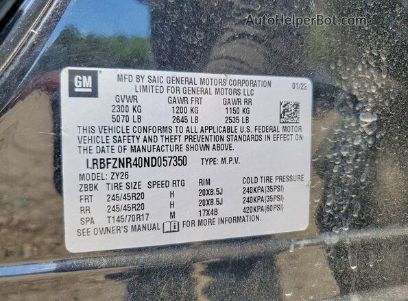 LRBFZNR40ND057350 2022 BUICK ENVISION Black VIN კოდის სტიკერის ხედი