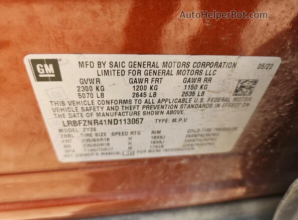 LRBFZNR41ND113067 2022 BUICK ENVISION Orange Widok komory silnika
