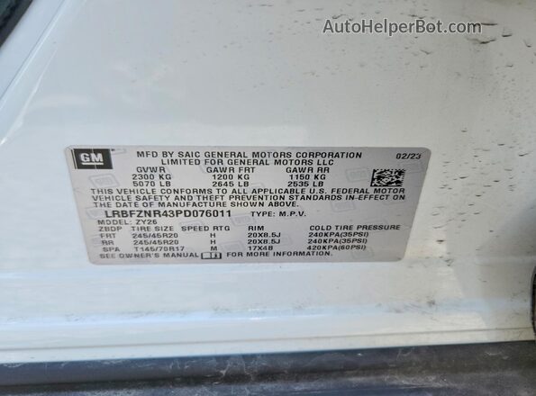 LRBFZNR43PD076011 2023 BUICK ENVISION White VIN sticker view
