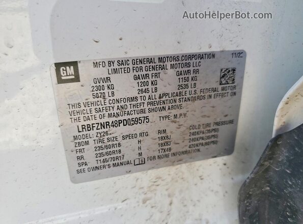 LRBFZNR48PD059575 2023 BUICK ENVISION White VIN կոդի պիտակի տեսք