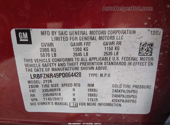 LRBFZNR49PD064428 2023 BUICK ENVISION Red ძრავის განყოფილების ხედი