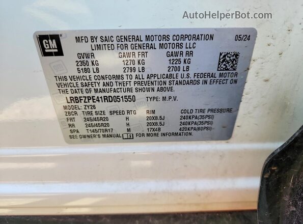 LRBFZPE41RD051550 2024 BUICK ENVISION White VIN კოდის სტიკერის ხედი