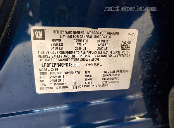 LRBFZPR40PD180600 2023 BUICK ENVISION Blue სალონის 360-გრადუსიანი ხედი