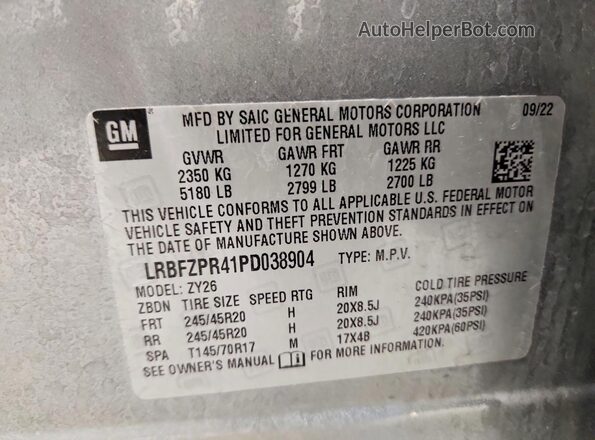 LRBFZPR41PD038904 2023 BUICK ENVISION Gray Вид наклейки з VIN-кодом