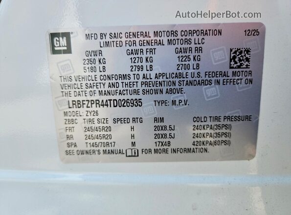 LRBFZPR44TD026935 2026 BUICK ENVISION White Vista interior de 360 grados