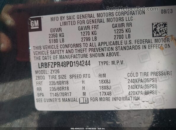 LRBFZPR48PD194244 2023 BUICK ENVISION Black Widok komory silnika