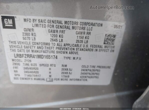 LRBFZRR41MD165174 2021 BUICK ENVISION Gray Vista del compartimento del motor