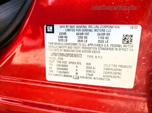 LRBFZRR43PD036972 2023 BUICK ENVISION Red VIN sticker view