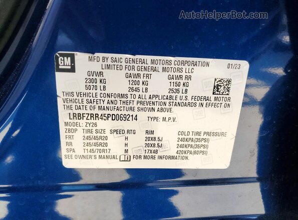 LRBFZRR45PD069214 2023 BUICK ENVISION Синий Вид наклейки с VIN-кодом