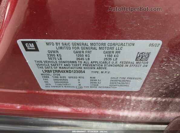 LRBFZRR4XND123054 2022 BUICK ENVISION Красный Вид подкапотного пространства
