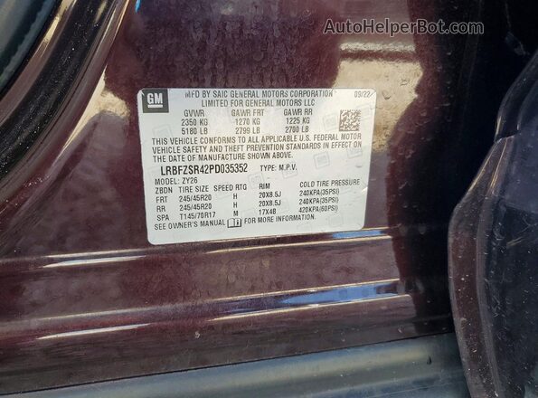 LRBFZSR42PD035352 2023 BUICK ENVISION Maroon Вид наклейки з VIN-кодом