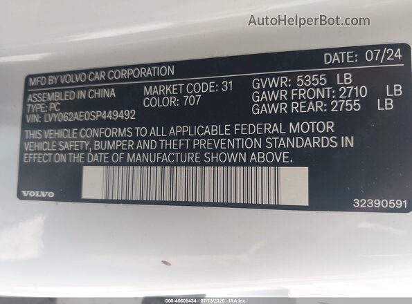 LVY062AE0SP449492 2025 VOLVO S90 White Widok komory silnika