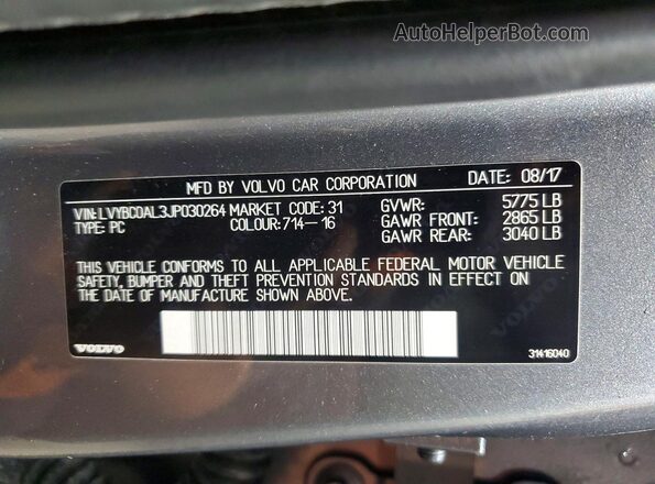 LVYBC0AL3JP030264 2018 VOLVO S90 Gray Widok komory silnika