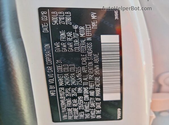LYVA22RM9JB110758 2018 VOLVO XC60 White Engine compartment view