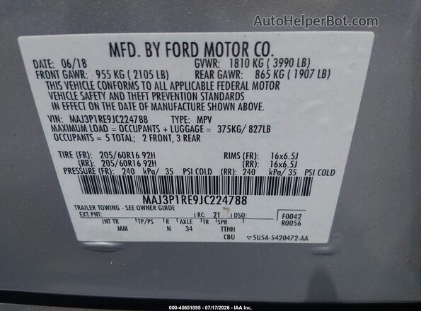 MAJ3P1RE9JC224788 2018 FORD ECOSPORT Gray Вид підкапотного простору
