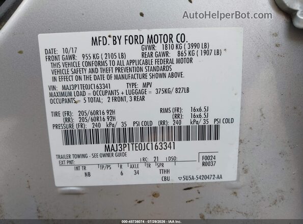MAJ3P1TE0JC163341 2018 FORD ECOSPORT Silver Շարժիչի բաժամունքի տեսք