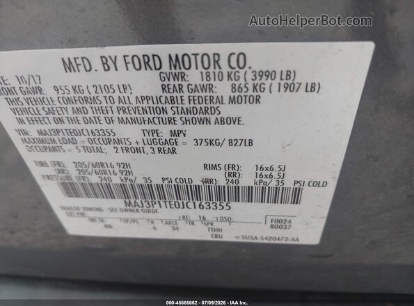MAJ3P1TE0JC163355 2018 FORD ECOSPORT Gray ძრავის განყოფილების ხედი