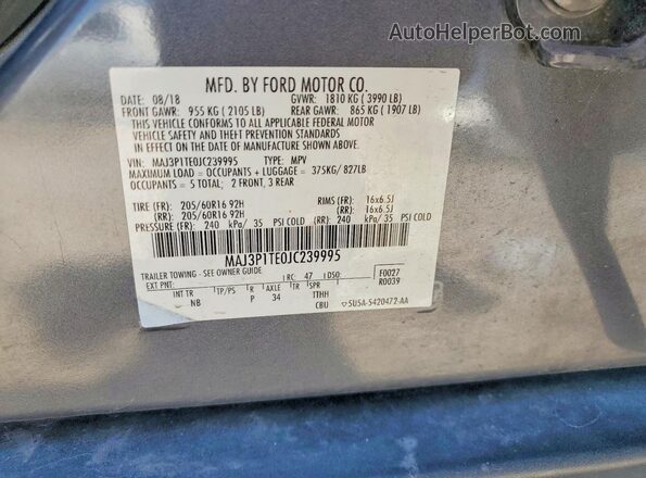 MAJ3P1TE0JC239995 2018 FORD ECOSPORT Blue Vista de la etiqueta del VIN