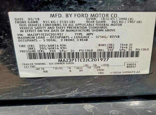 MAJ3P1TE2JC201927 2018 FORD ECOSPORT Black VIN կոդի պիտակի տեսք