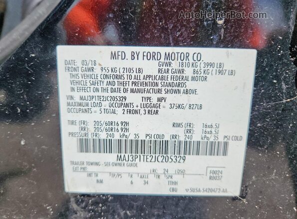 MAJ3P1TE2JC205329 2018 FORD ECOSPORT Black VIN კოდის სტიკერის ხედი
