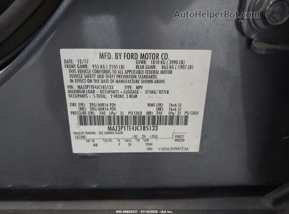 MAJ3P1TE4JC185133 2018 FORD ECOSPORT Gray Вид підкапотного простору