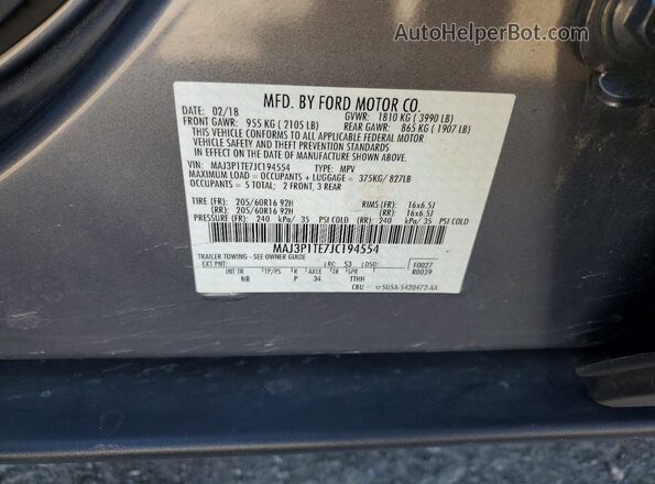 MAJ3P1TE7JC194554 2018 FORD ECOSPORT Серый Вид наклейки с VIN-кодом