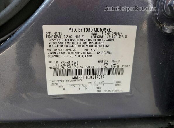 MAJ3P1TE8JC217517 2018 FORD ECOSPORT Gray Vista del compartimento del motor